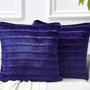 Luxurious Navy Blue Fringe Throw Pillow COVERS